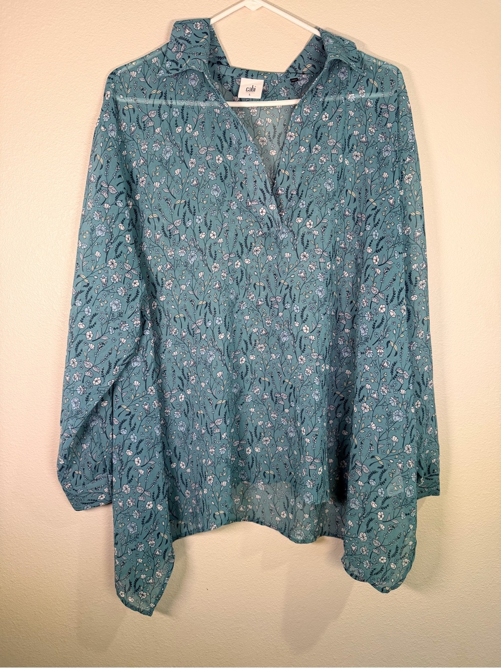 CAbi Teal Floral Button-Down Blouse